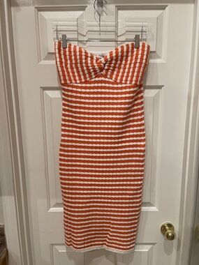Orange & White Striped Strapless Knit Dress S:L